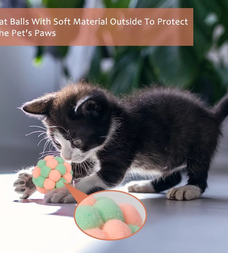 6 Pcs Cat Toy Balls with Bell,Soft Interactive Playing Chewing Toys for Indoor Play Interaction Training