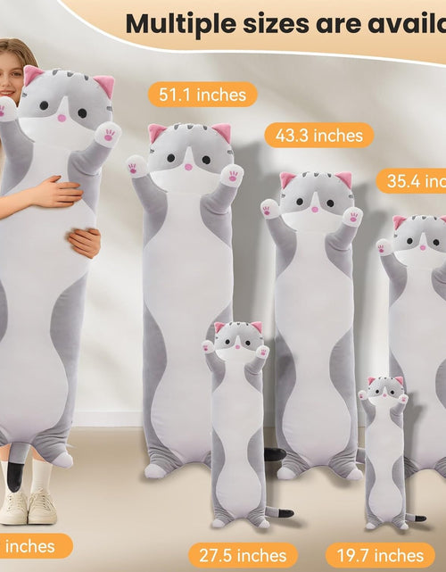 Load image into Gallery viewer, Cat Soft Pillow Plush Long Throw Sleeping Pillow Cotton Kitten Pillow Cuddly Stuffed Cute Plush Doll Gift for Girlfriend (Gray, 19.7Inch)
