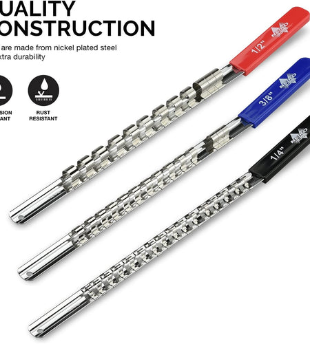 03968A Socket Holder and Socket Organizer Tray for Toolboxes with Lightweight and Heavy-Duty Socket Rails, 1/4-Inch, 3/8-Inch, and 1/2-Inch Drives, 3-Piece Socket Storage Set