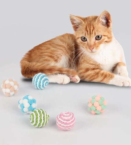 6 Pcs Cat Toy Balls with Bell,Soft Interactive Playing Chewing Toys for Indoor Play Interaction Training