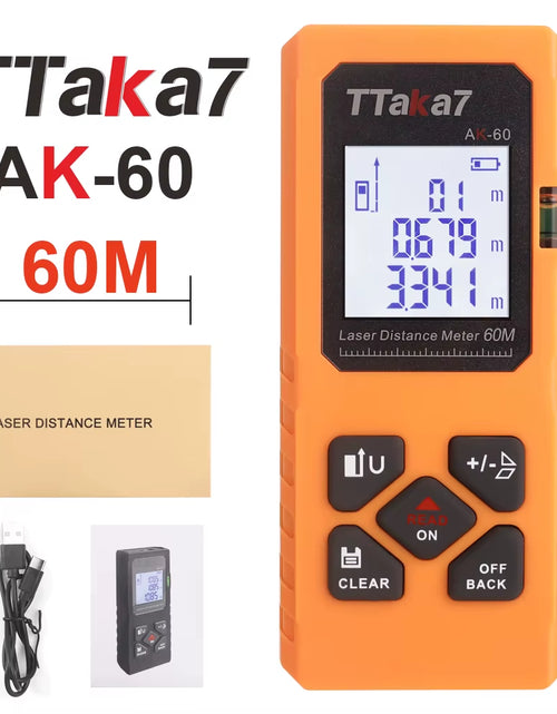 Load image into Gallery viewer, SmartMeasure 40M/60M Mini Laser Distance Meter – USB Rechargeable Handheld Rangefinder for Accurate Measurements
