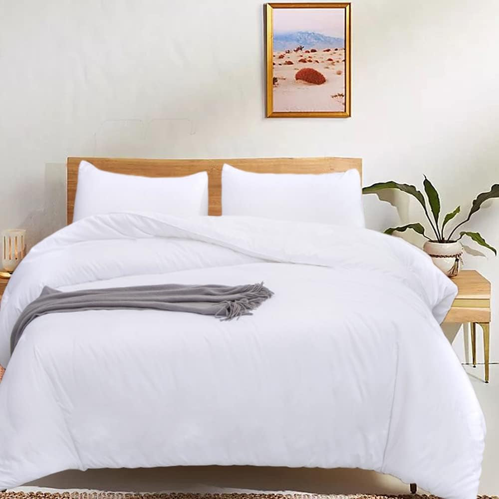 White Bedding Comforter Sets Queen White Plain Bed Comforter Set Solid White Bedding Comforter Queen Boys Girls Women Men Bed Comforter Cotton Comforter 3Pcs Comforter Sets Queen
