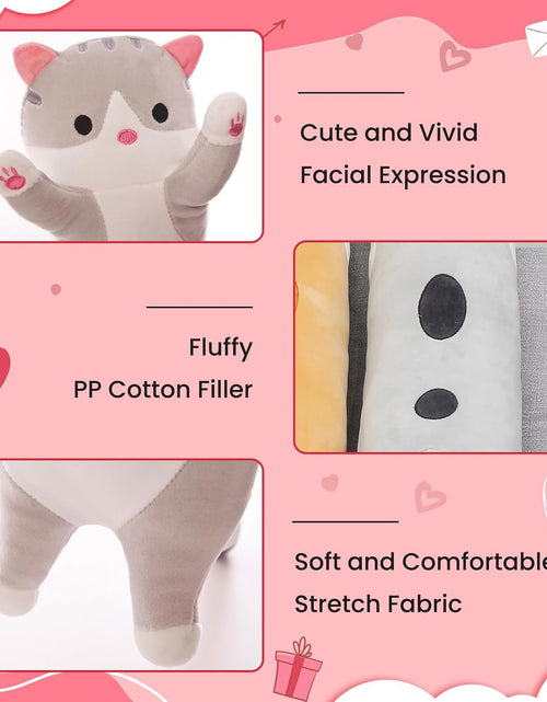 Load image into Gallery viewer, Cat Soft Pillow Plush Long Throw Sleeping Pillow Cotton Kitten Pillow Cuddly Stuffed Cute Plush Doll Gift for Girlfriend (Gray, 19.7Inch)
