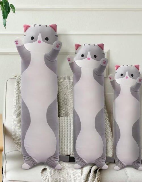 Load image into Gallery viewer, Cat Soft Pillow Plush Long Throw Sleeping Pillow Cotton Kitten Pillow Cuddly Stuffed Cute Plush Doll Gift for Girlfriend (Gray, 19.7Inch)
