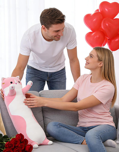 Load image into Gallery viewer, Cat Soft Pillow Plush Long Throw Sleeping Pillow Cotton Kitten Pillow Cuddly Stuffed Cute Plush Doll Gift for Girlfriend (Gray, 19.7Inch)
